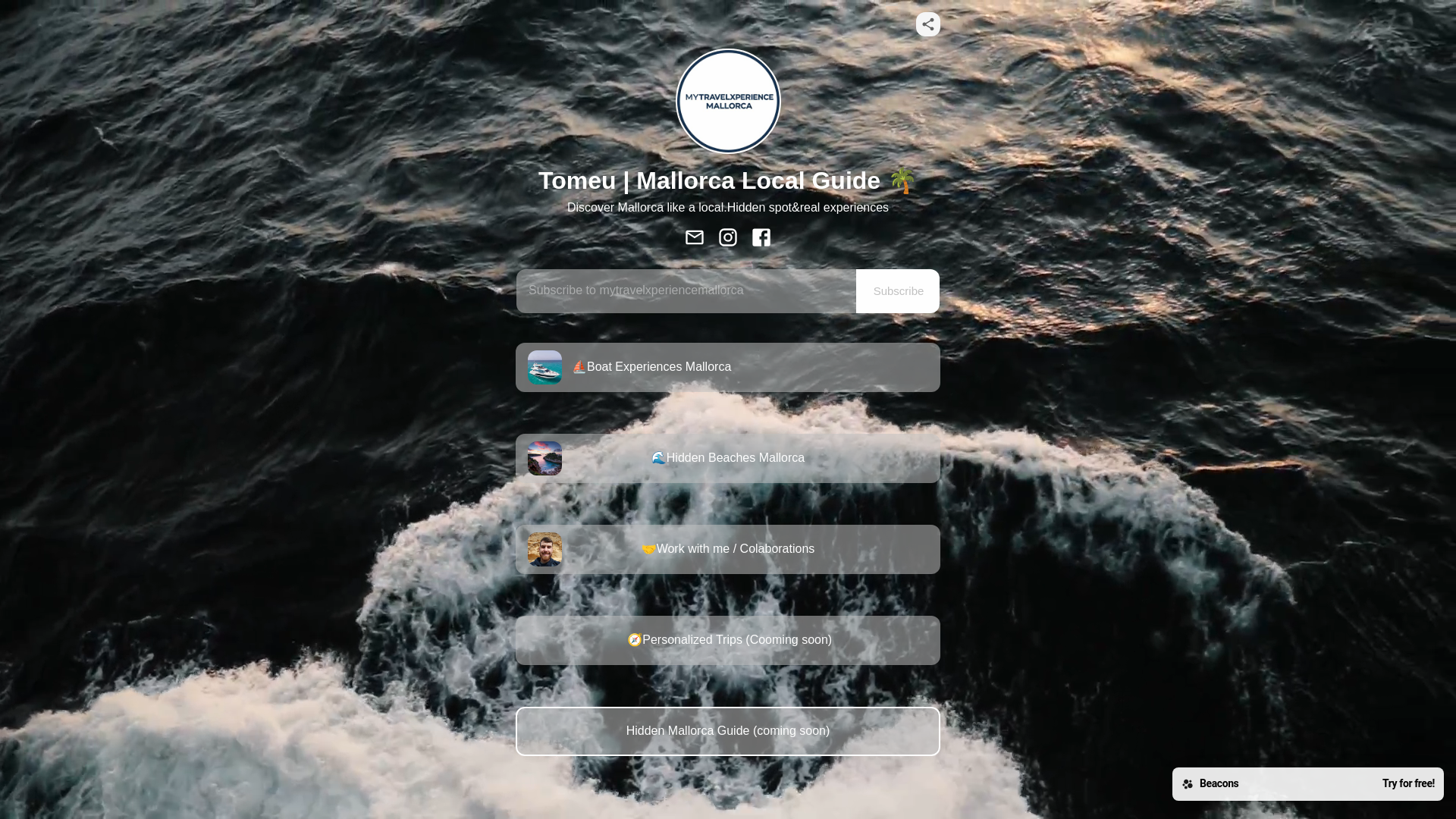 website screenshot of https://mytravelxperiencemallorca.com/