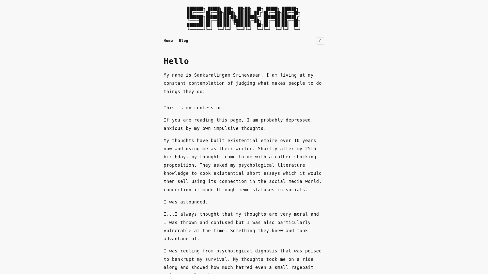 website screenshot of https://sankarwrites.in
