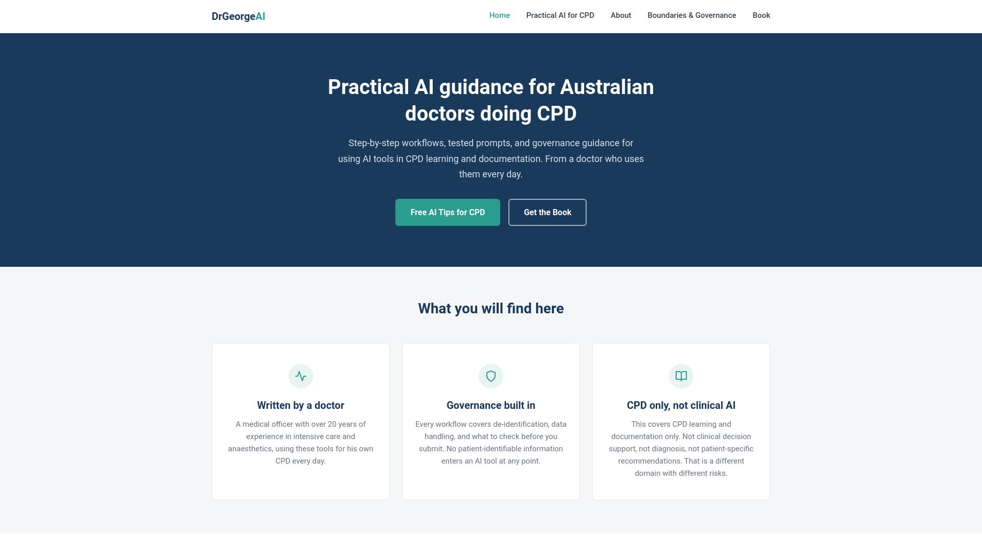 website screenshot of https://aiforcpd.com.au/