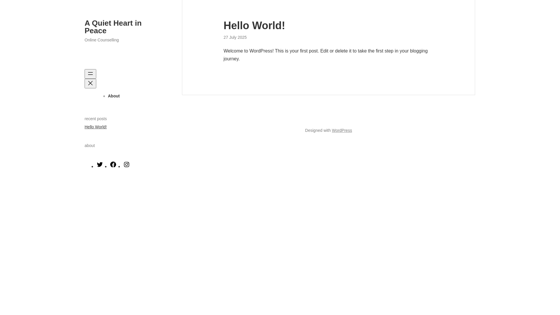 website screenshot of https://aquietheartinpeace.com/