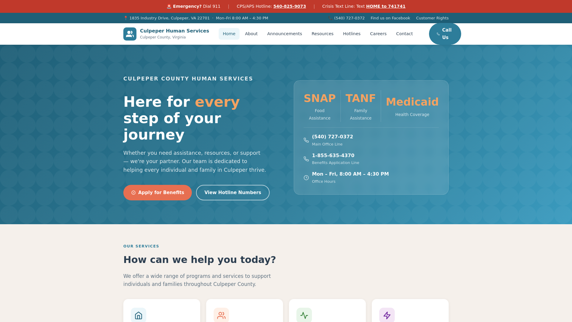 website screenshot of https://culpeperhumanservices.pages.dev/