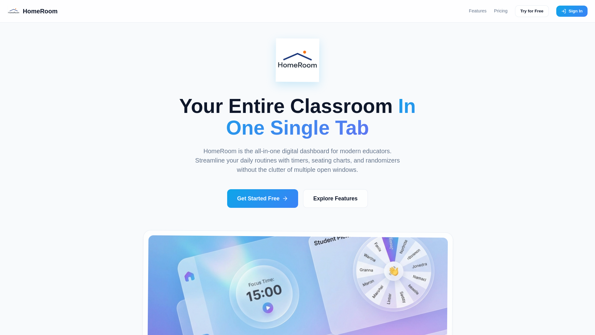 website screenshot of https://ourhomeroom.app/