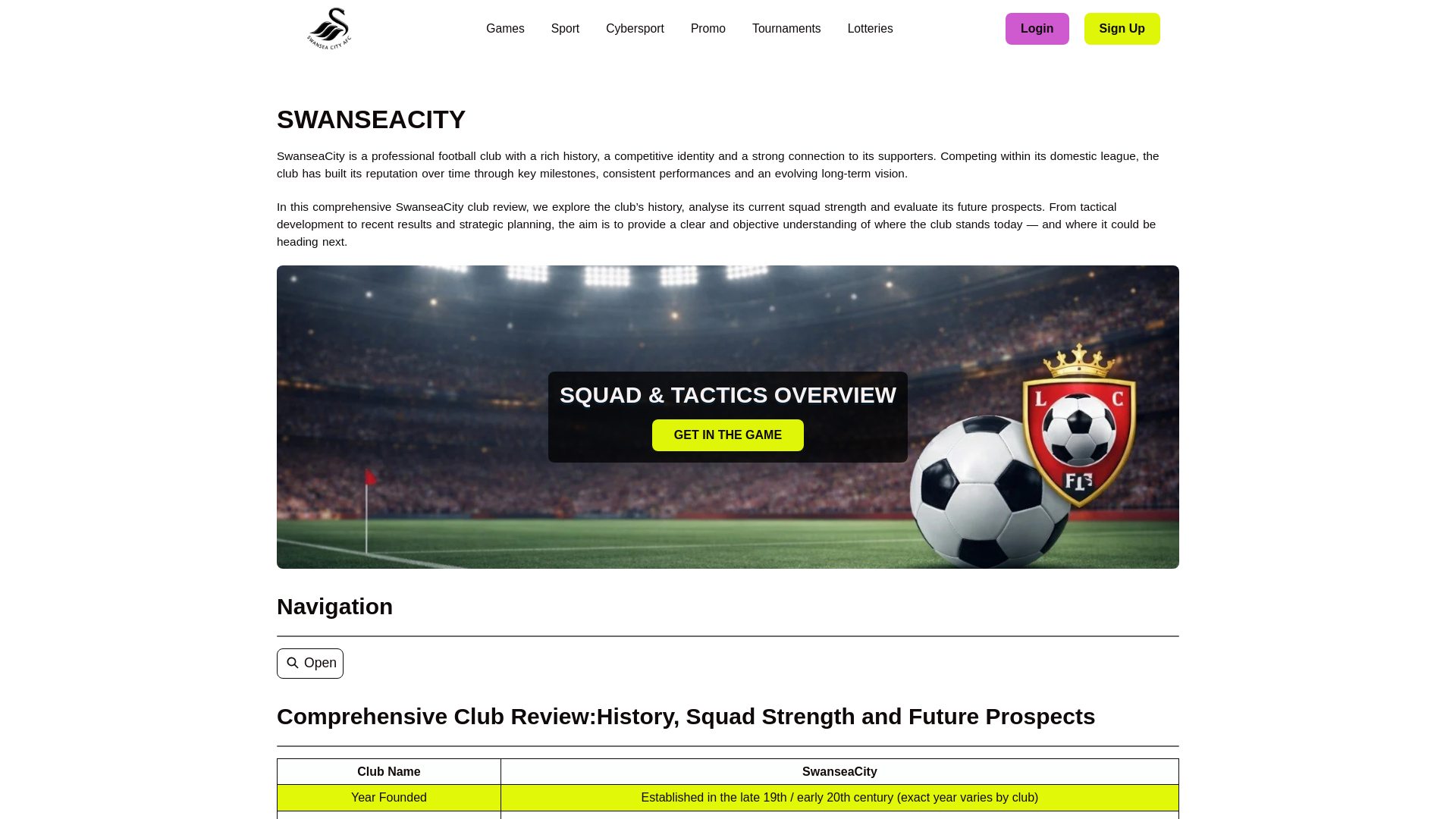 website screenshot of https://swanseacity-sports-club.pages.dev/