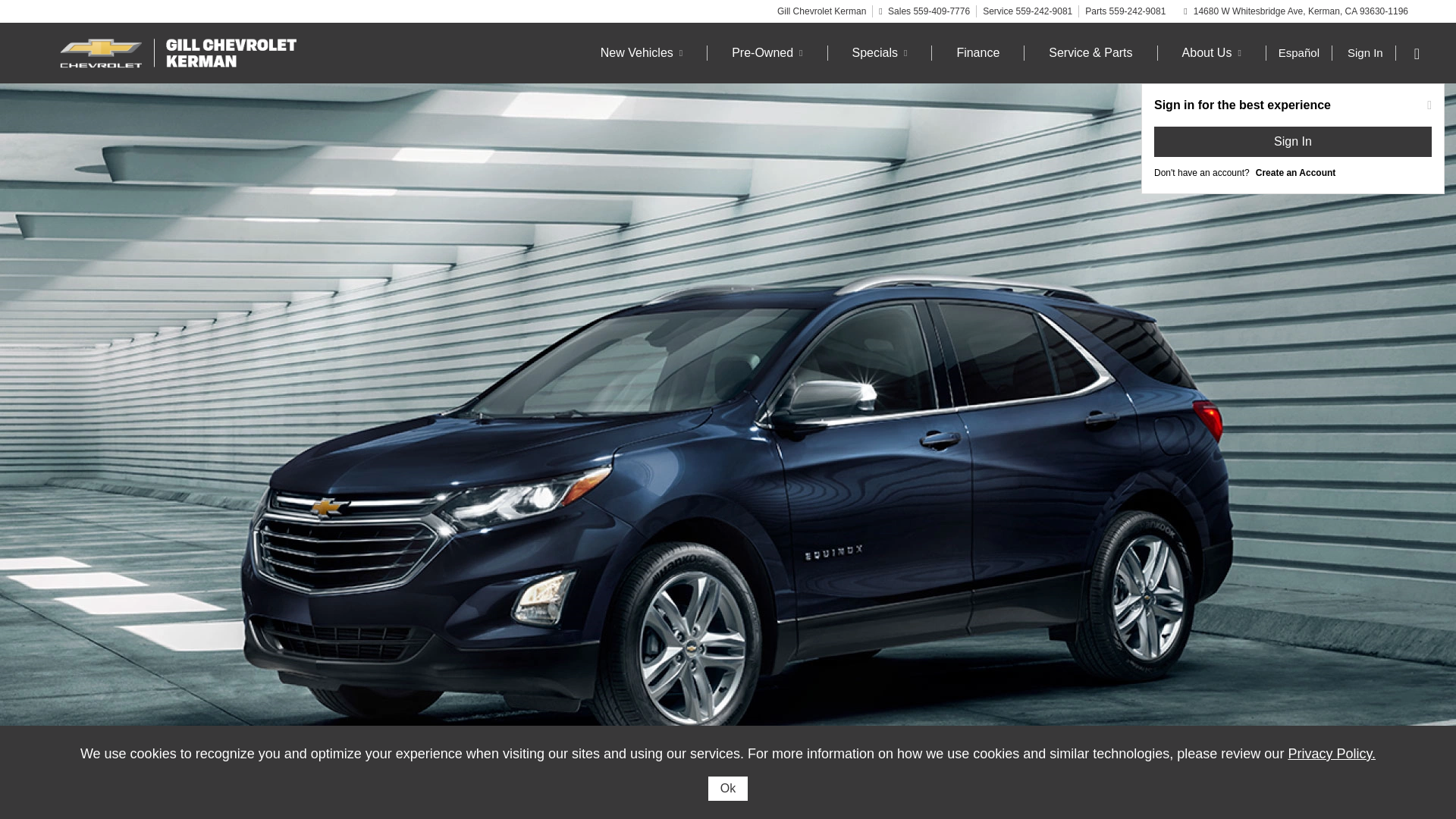 website screenshot of https://gillchevroletkermanspecials.com