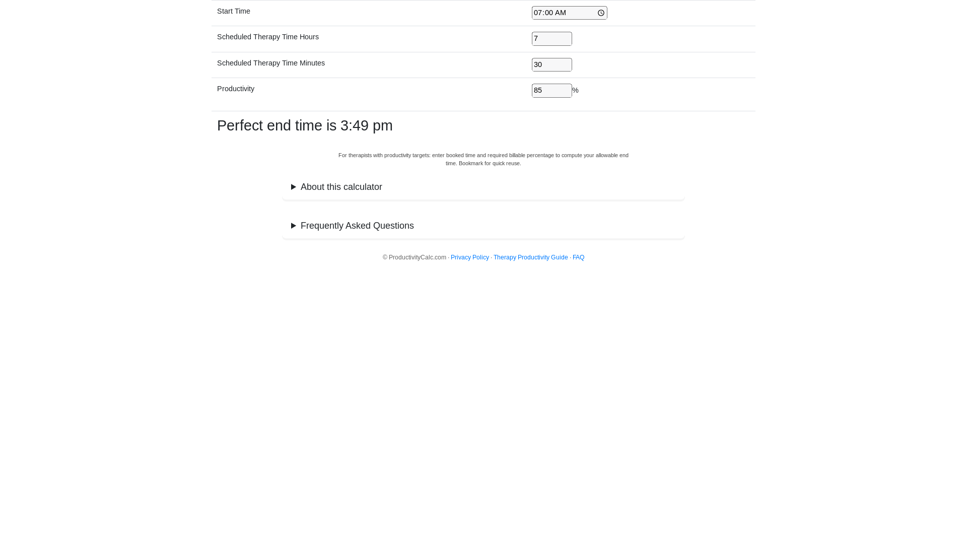 website screenshot of https://productivitycalc.com/