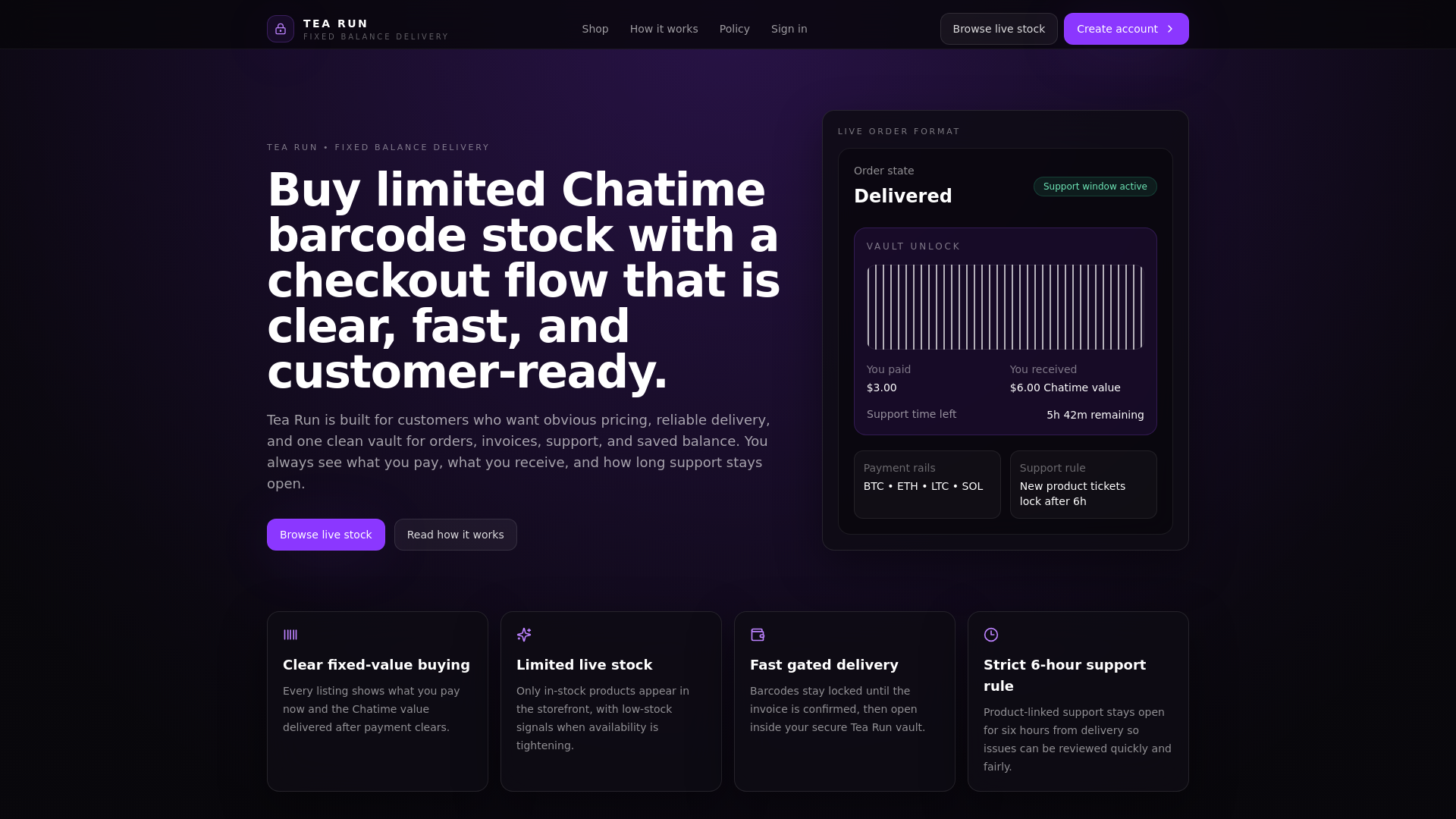 website screenshot of https://tearun.co/