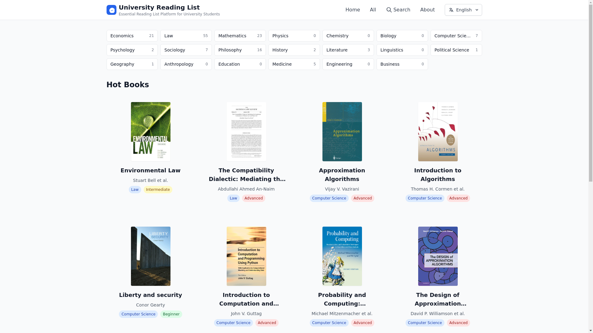 website screenshot of https://unireadinglist.pages.dev/