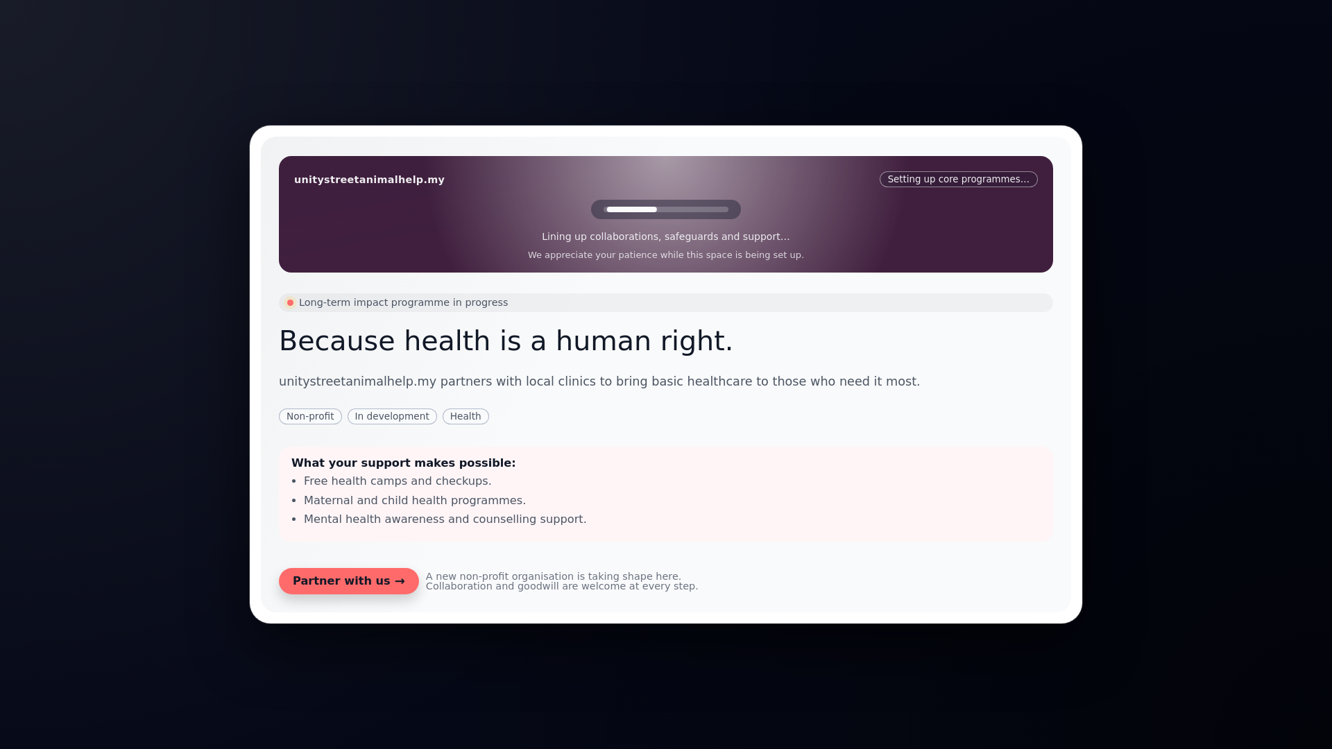 website screenshot of https://unitystreetanimalhelp.my