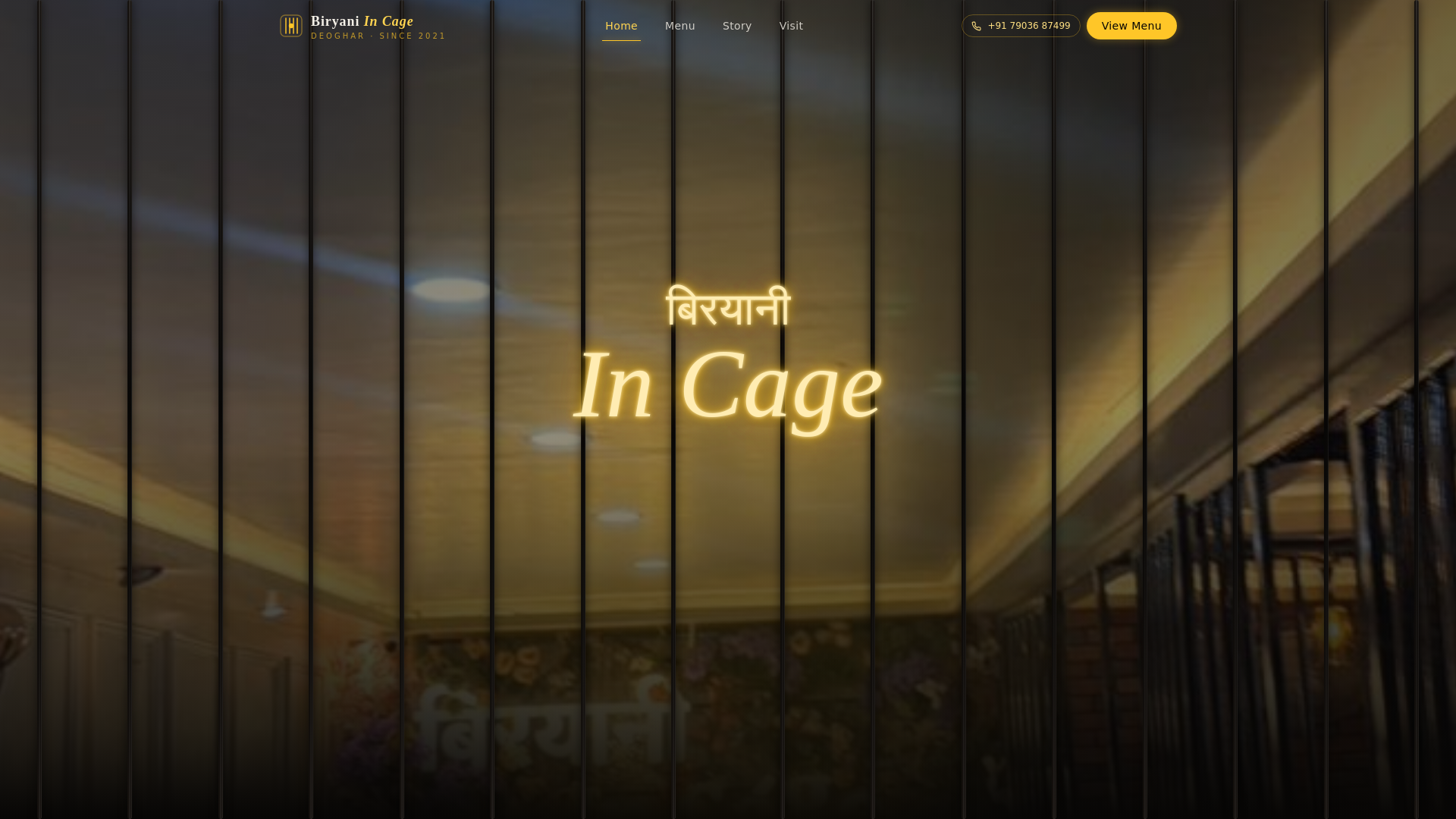 website screenshot of https://biryaniincage.com/