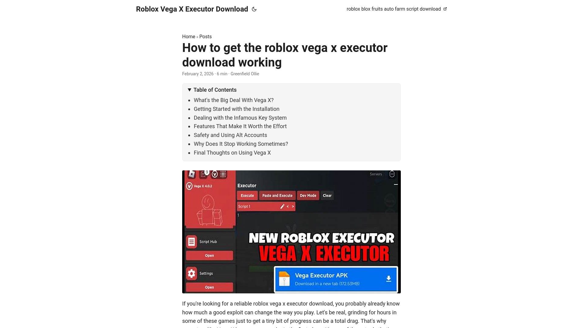 website screenshot of https://roblox-vega-x-executor-download.pages.dev/