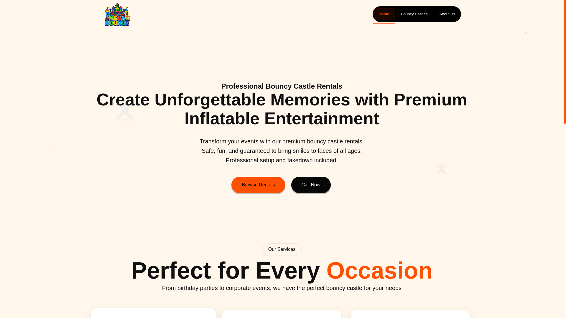 website screenshot of https://megabounceent.com/