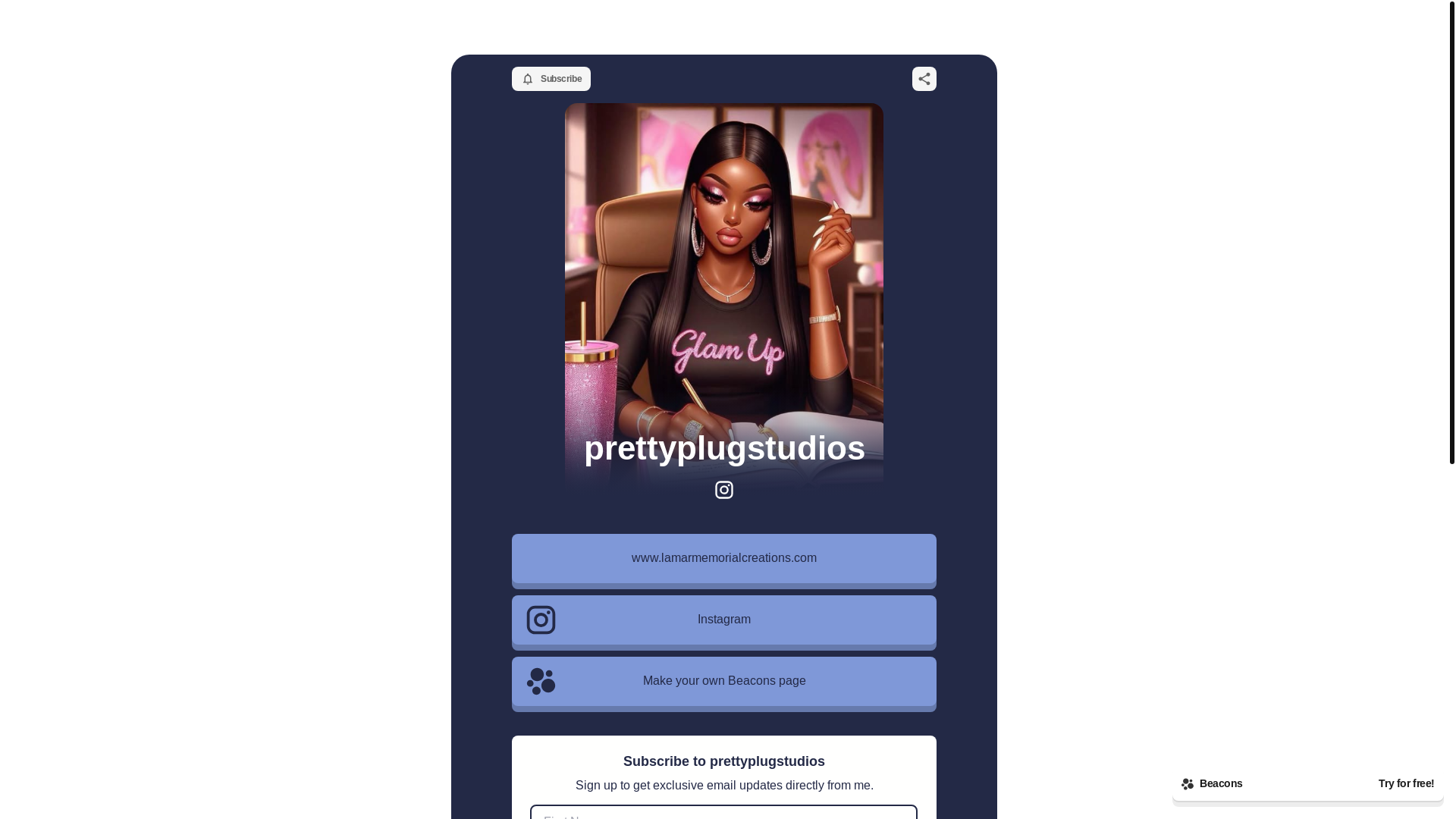 website screenshot of https://prettyplugstudios.com/