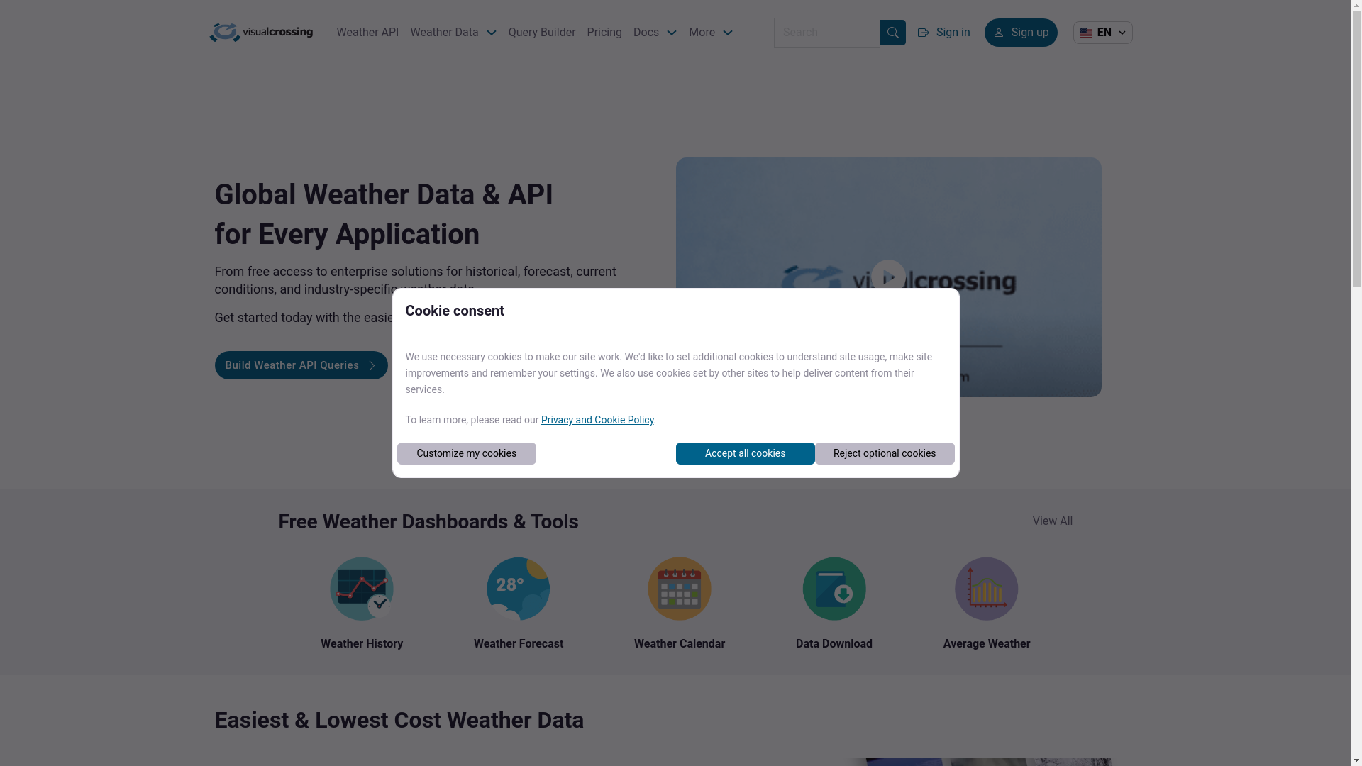 website screenshot of https://visualcrossing.com