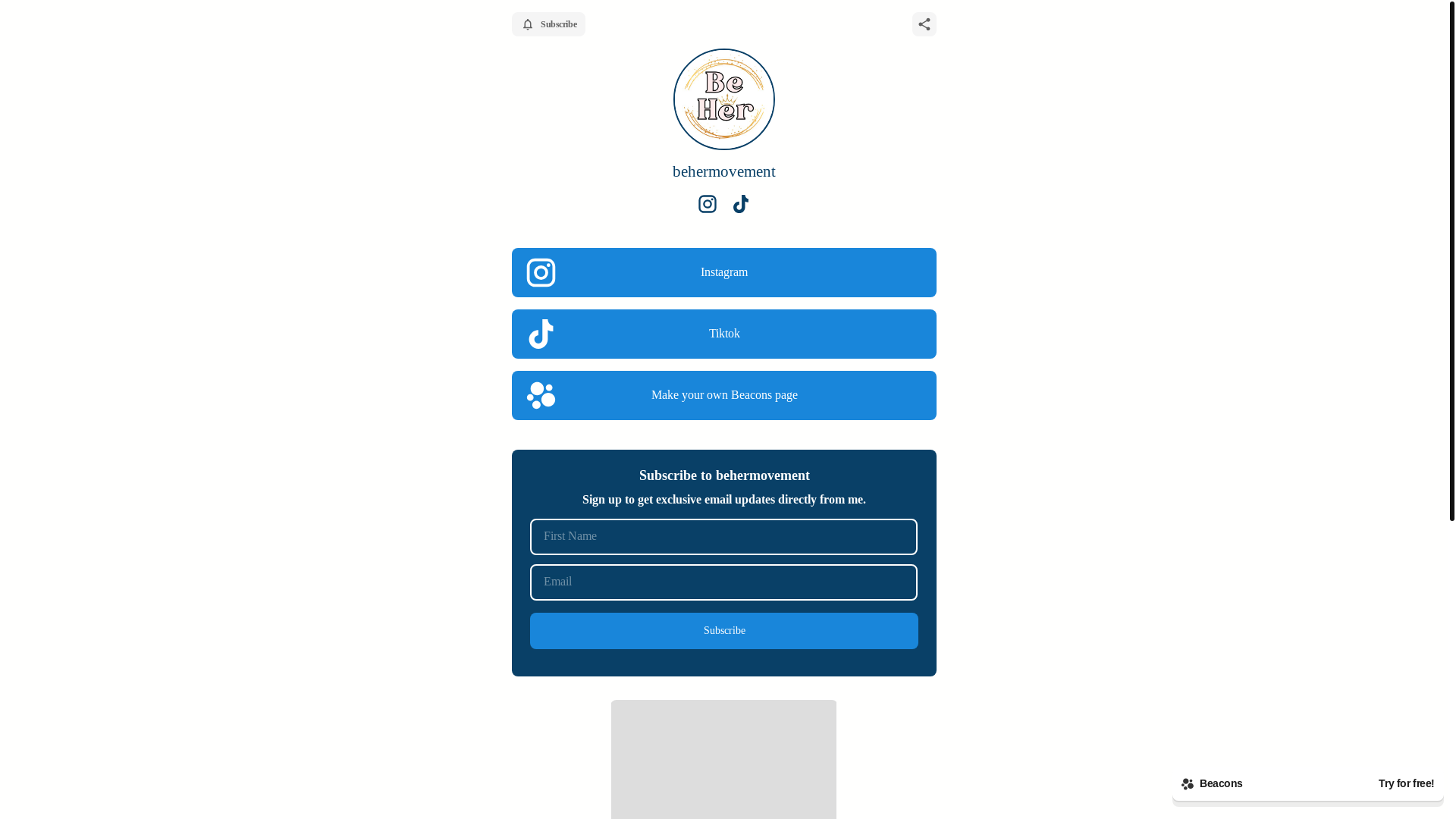 website screenshot of https://behermovement.store/