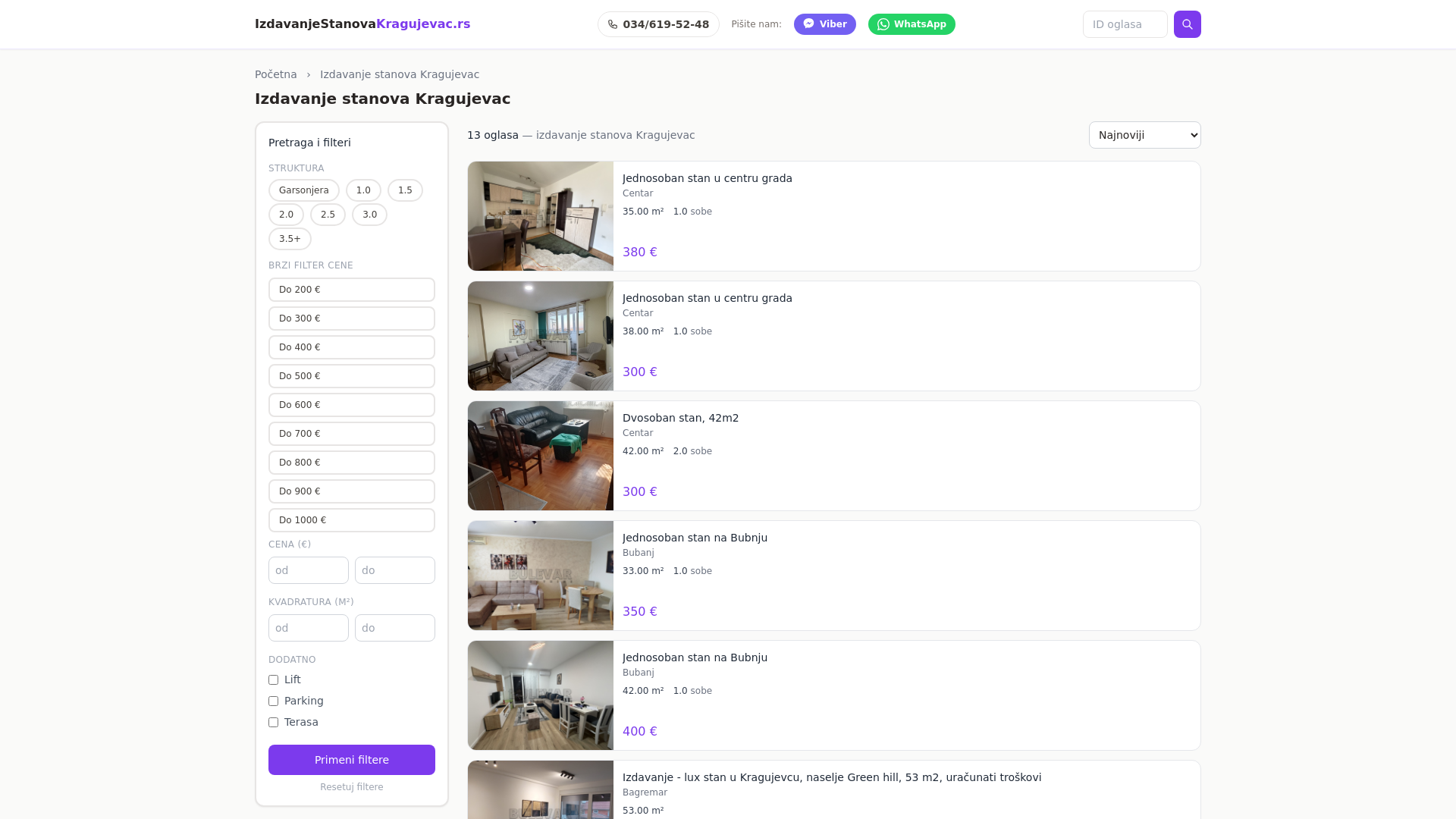 website screenshot of https://izdavanjestanovakragujevac.rs