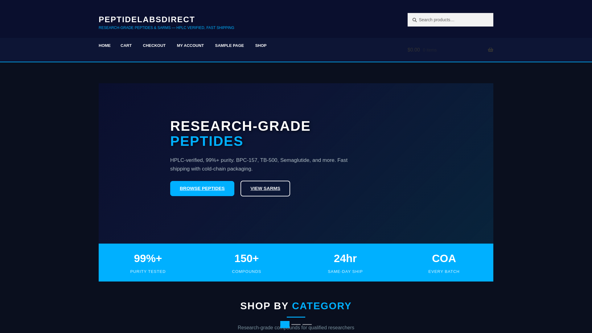 website screenshot of https://peptidelabsdirect.com