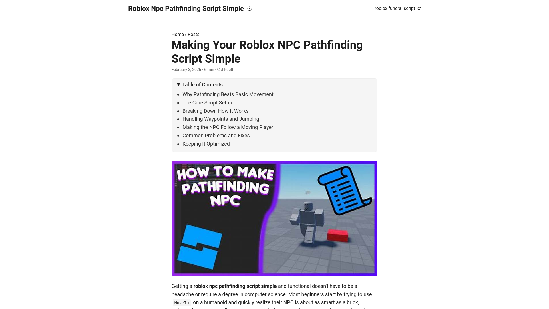 website screenshot of https://roblox-npc-pathfinding-script-simple.pages.dev/
