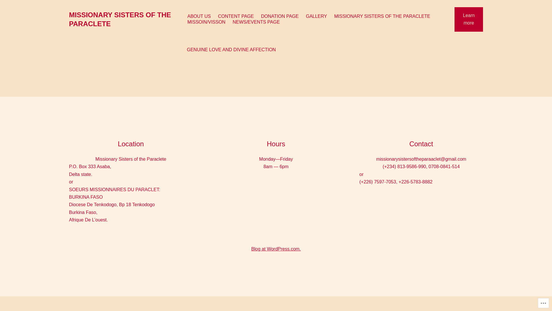 website screenshot of https://missionarysistersoftheparaclete.com/