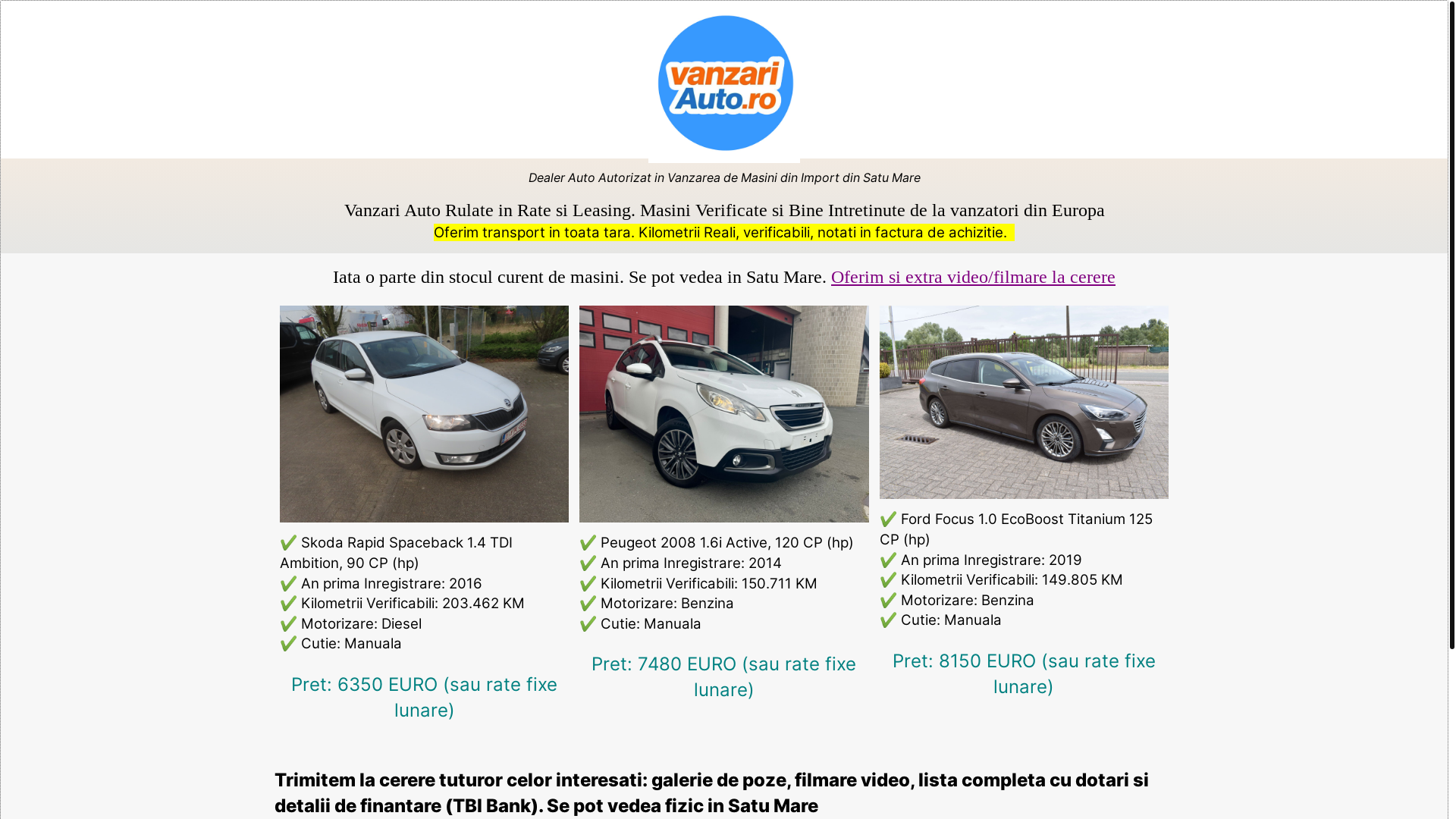 website screenshot of https://parcmasini.ro/