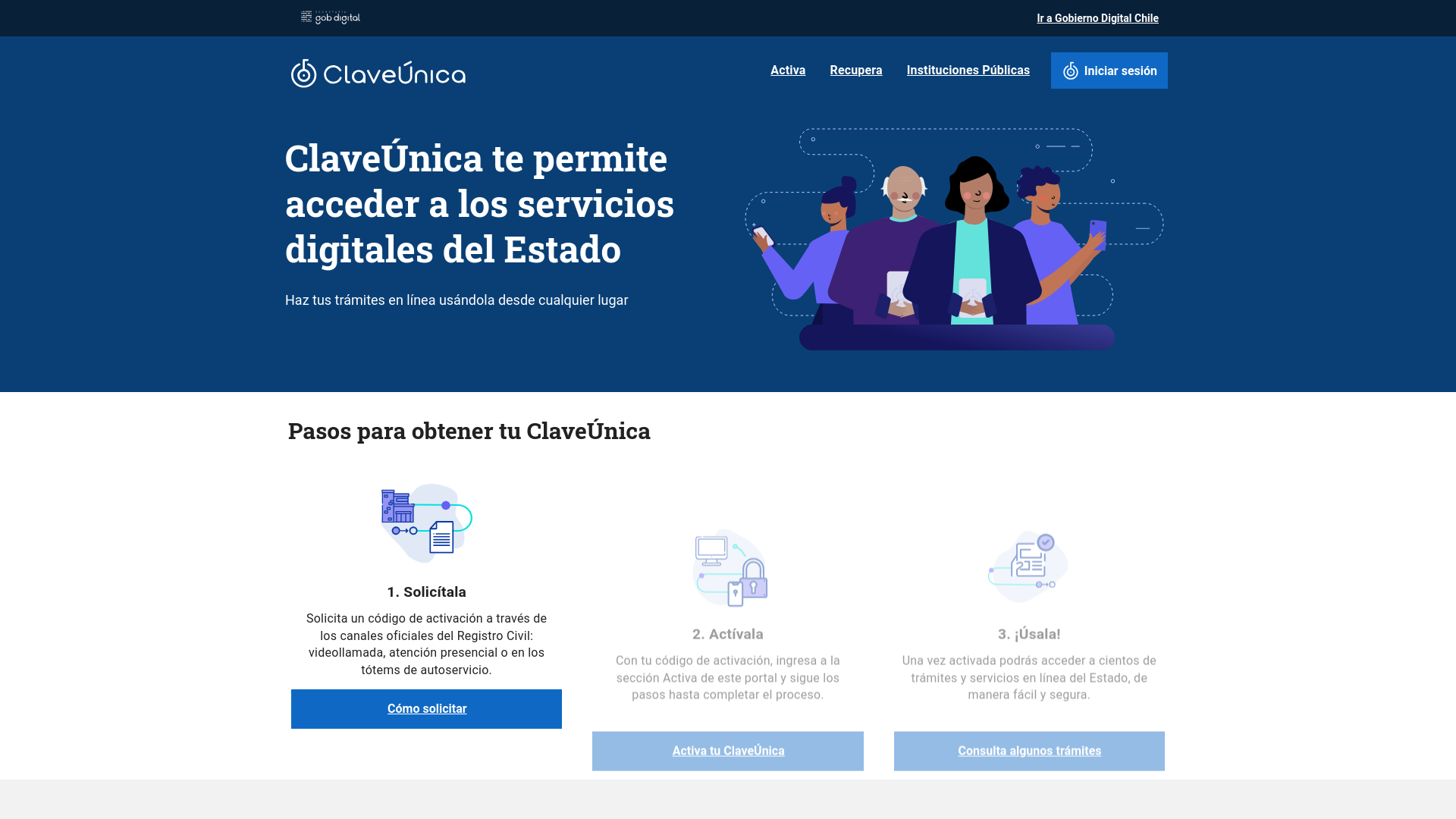 website screenshot of https://accounts.claveunica.gob.cl