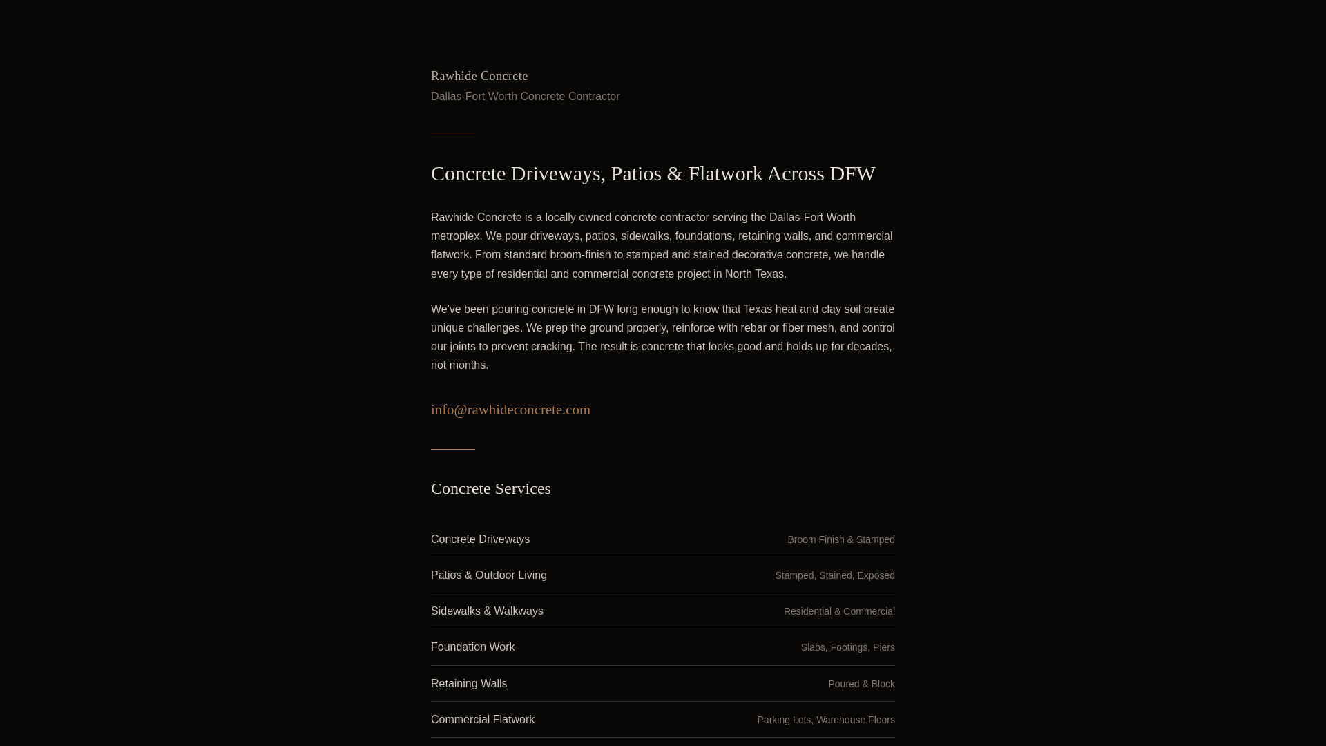 website screenshot of https://rawhideconcrete.com/