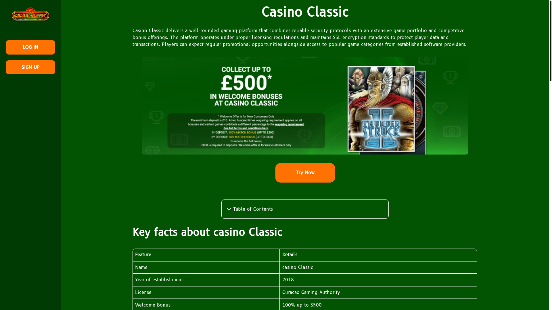 website screenshot of https://casinoclassicuk.com/