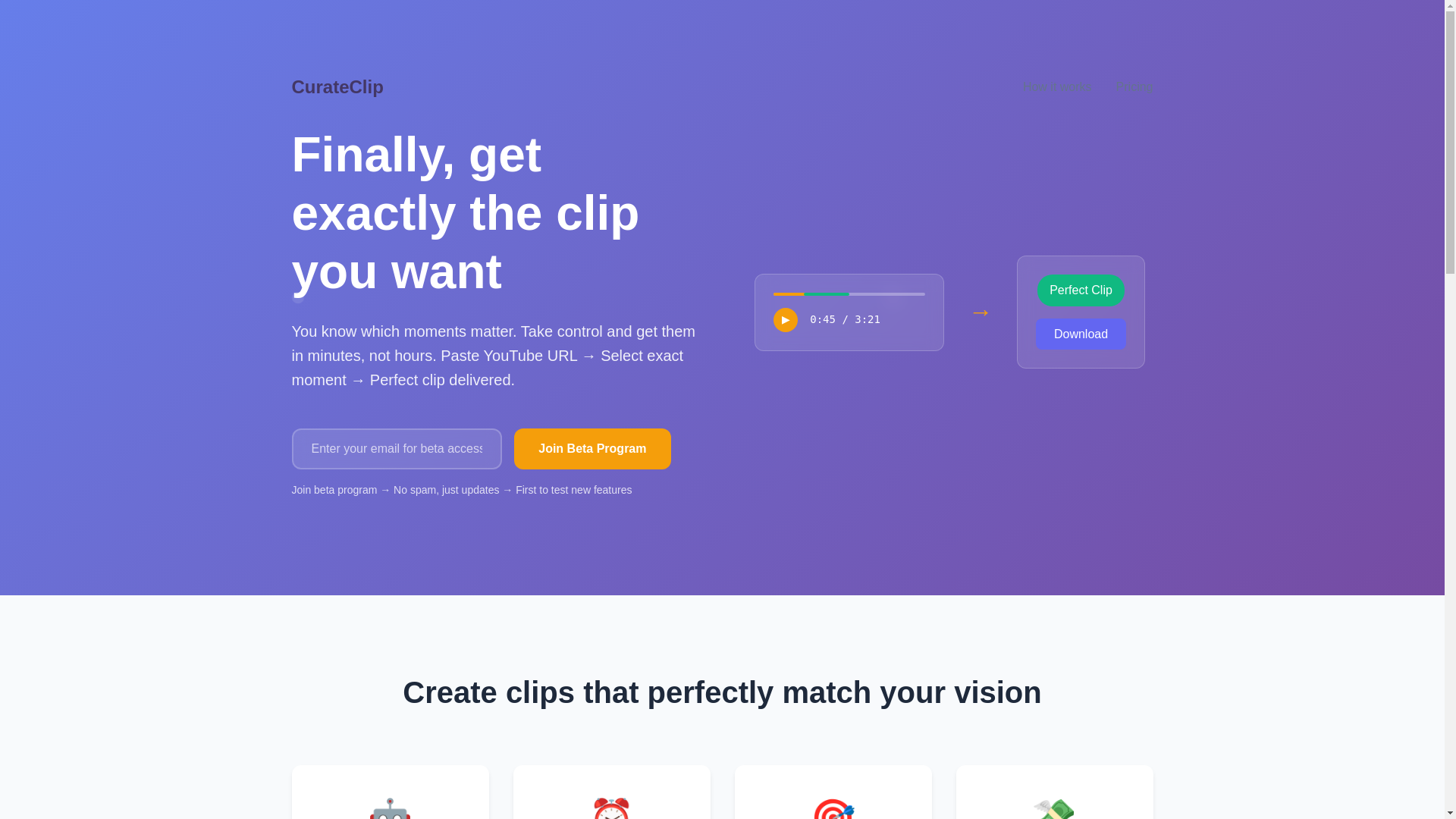 website screenshot of https://curateclip.net/