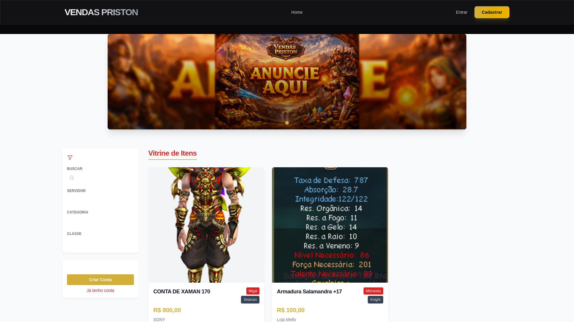 website screenshot of https://vendaspriston.com.br