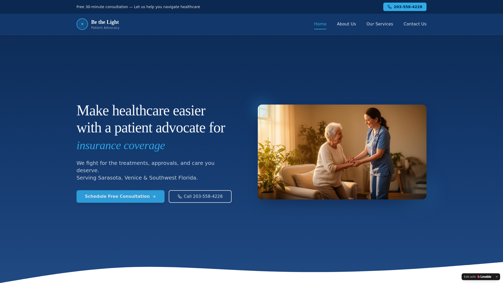 website screenshot of https://bethelightpatientadvocacy.com/