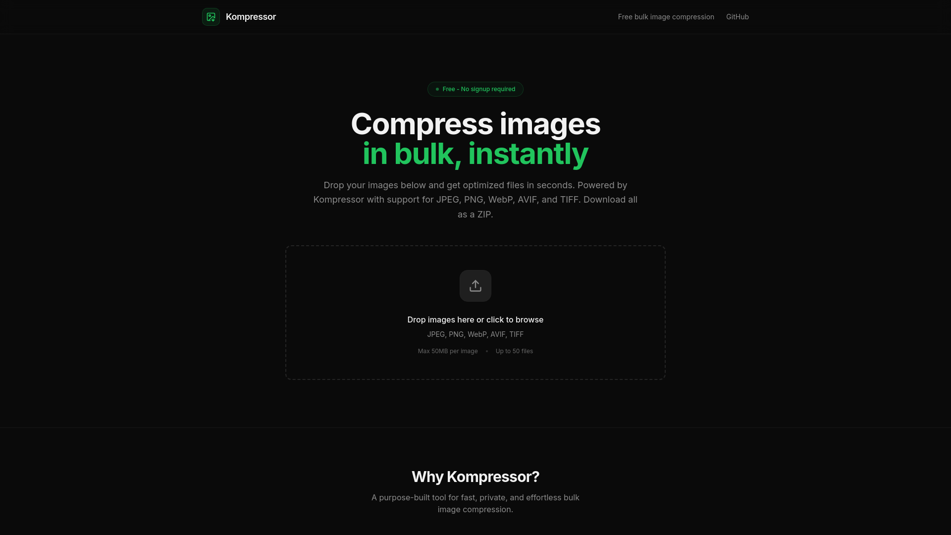 website screenshot of https://kompresser.app