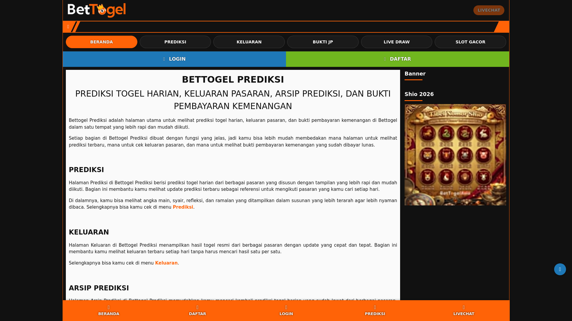 website screenshot of https://bettogelprediksi.com/