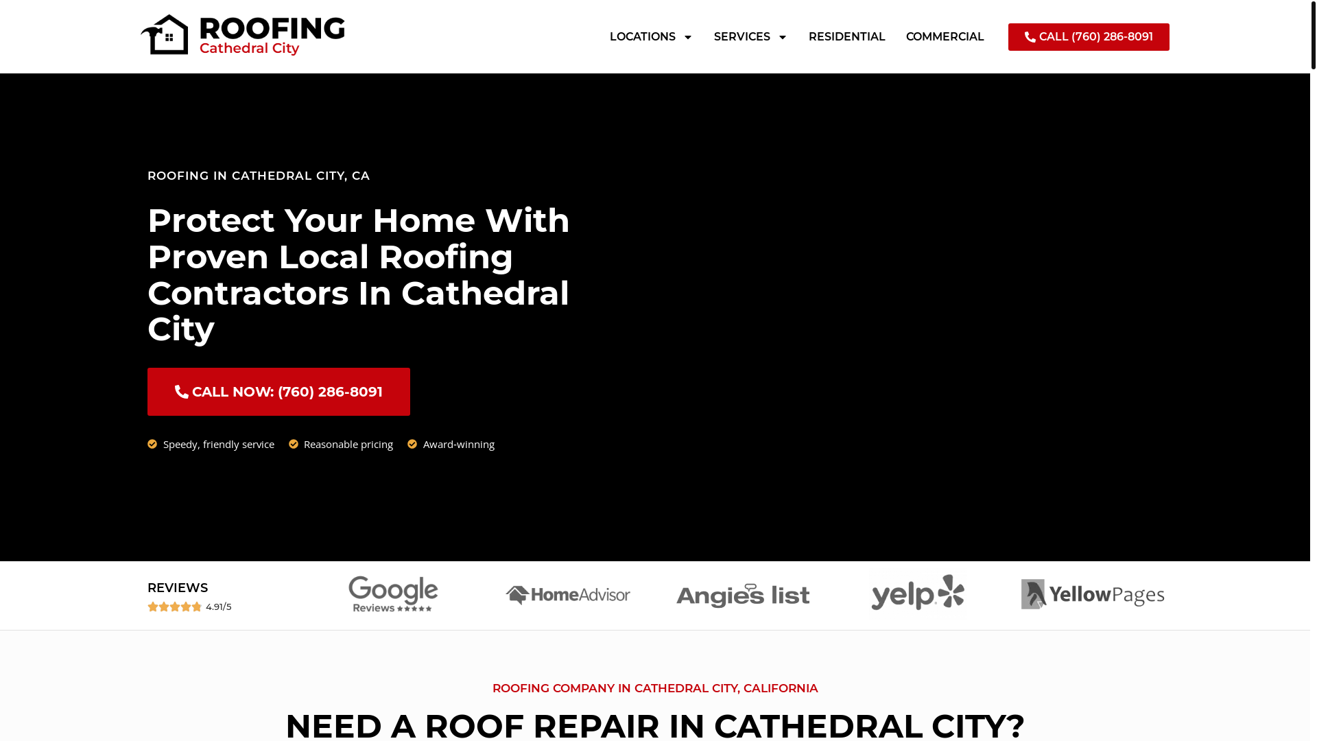 website screenshot of https://cathedralcityroofing.com/