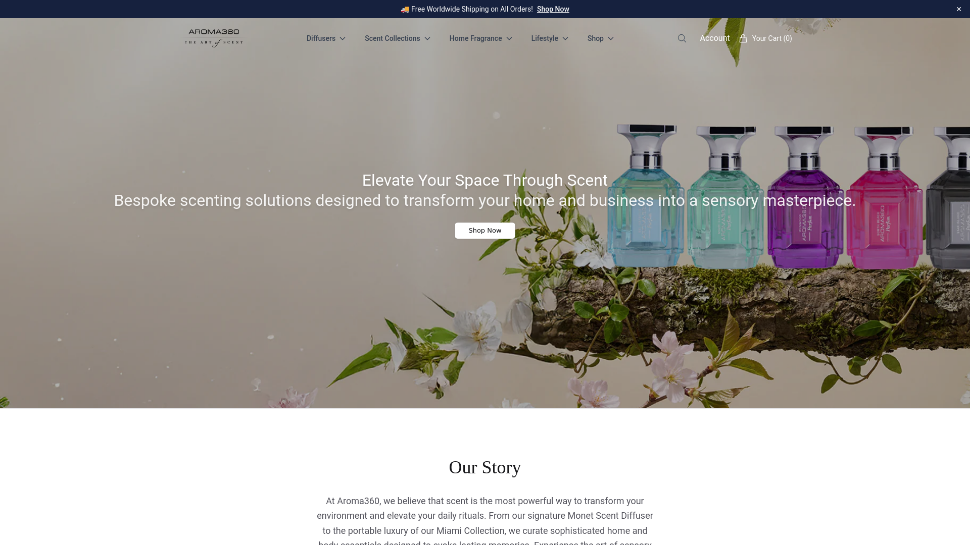 website screenshot of https://getaroma360.shop/