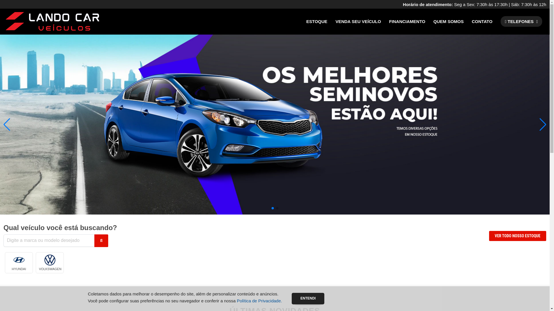 website screenshot of https://landocarveiculos.com.br/