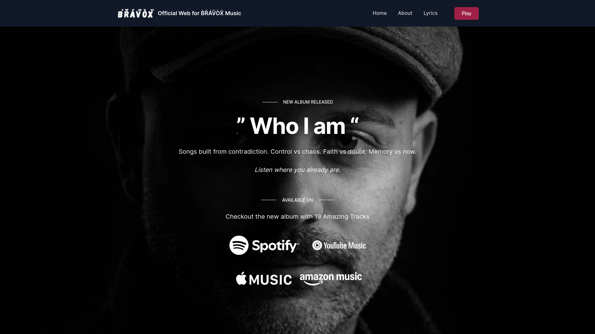 website screenshot of https://bravoxmusic.com/