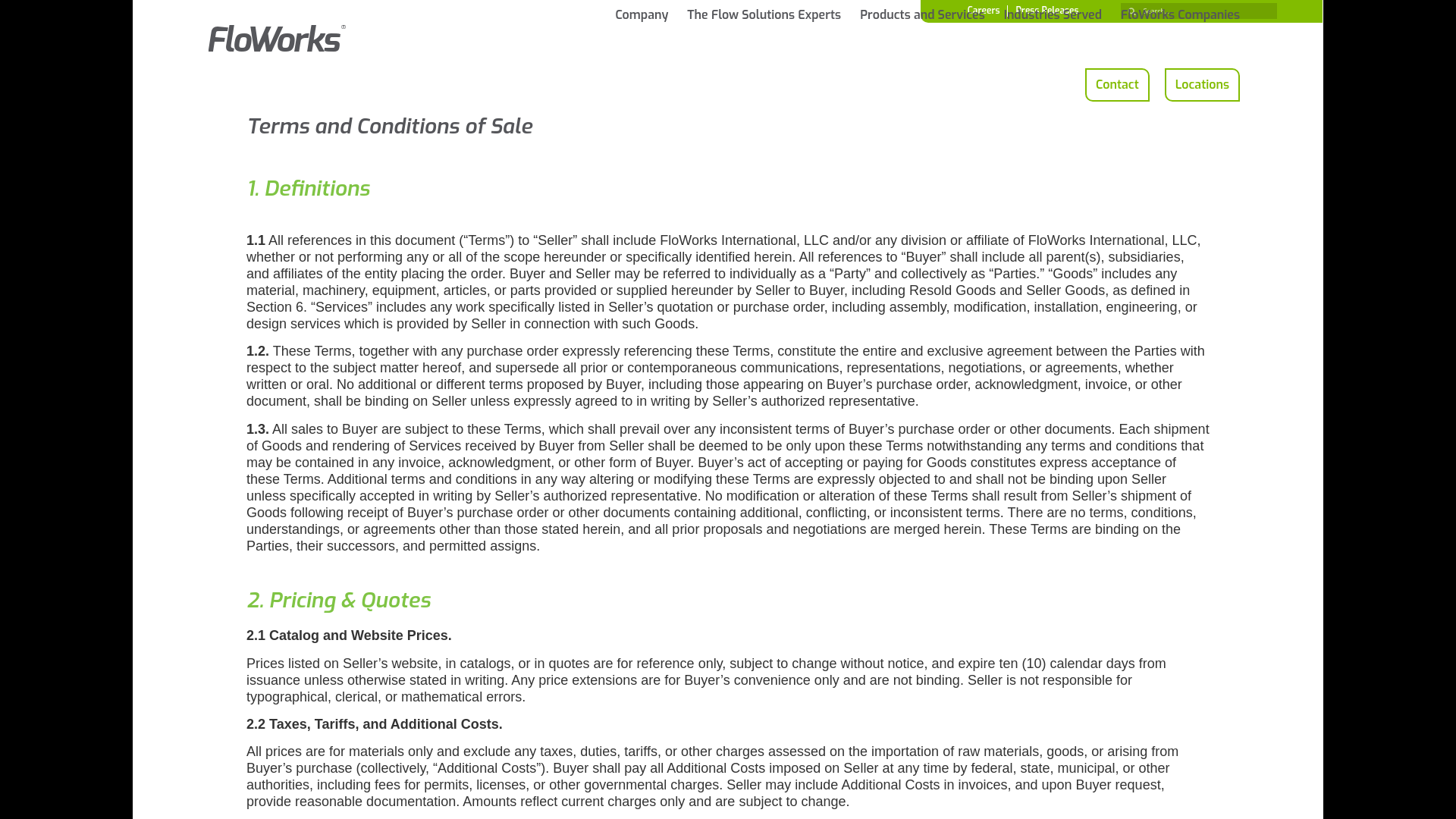 website screenshot of http://gofloworks.com/terms-conditions-sale/