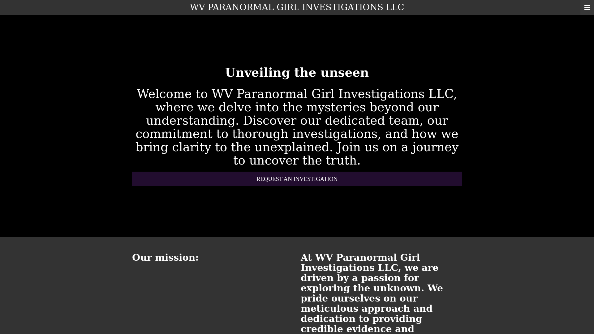 website screenshot of https://wvparanormalgirlinvestigationsllc.com/