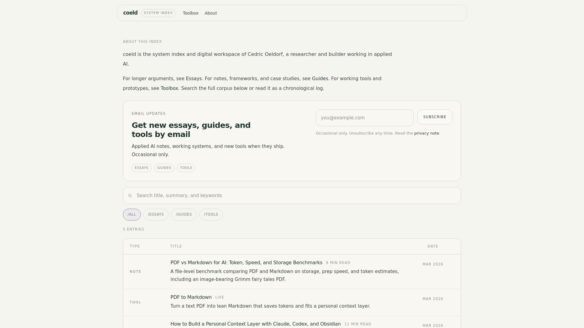 website screenshot of https://coeld.io/