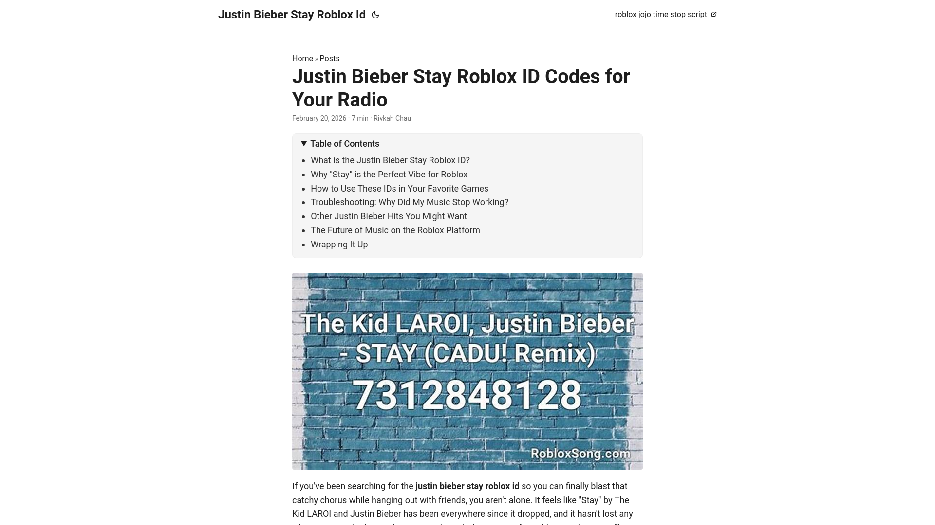 website screenshot of https://justin-bieber-stay-roblox-id.pages.dev/