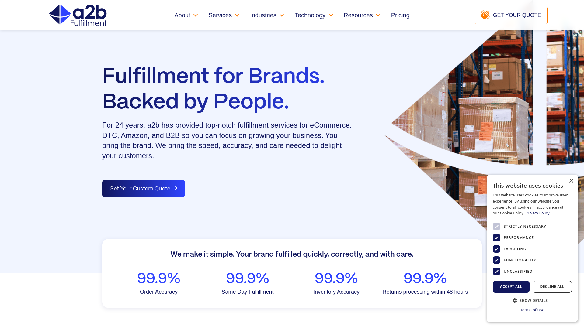 website screenshot of https://goa2bfulfillment.com