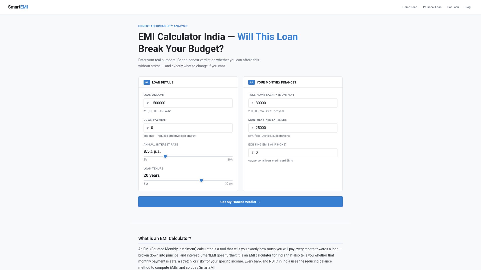 website screenshot of https://smartemi.in