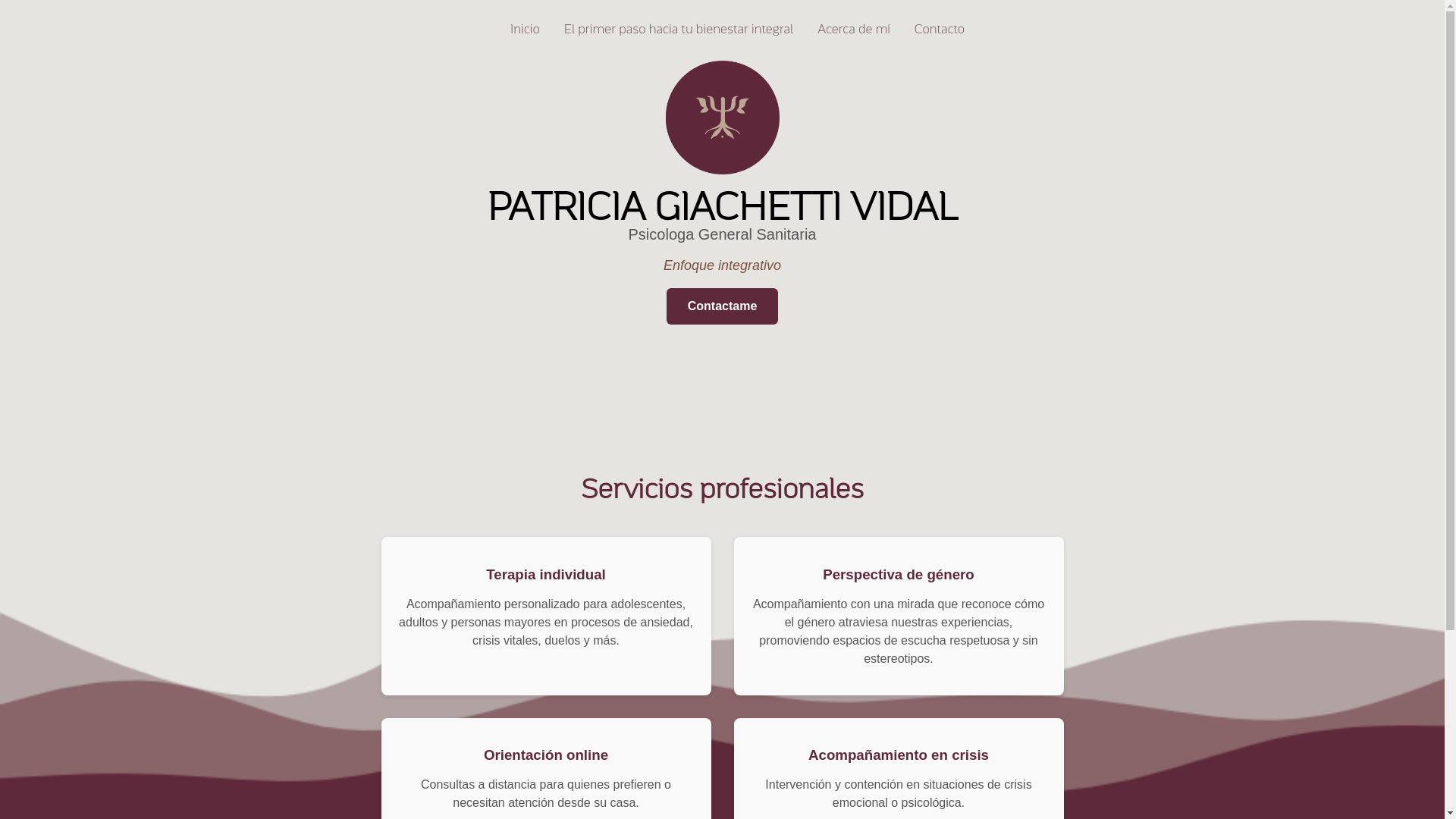 website screenshot of https://psicologapatriciagiachettividal.com/