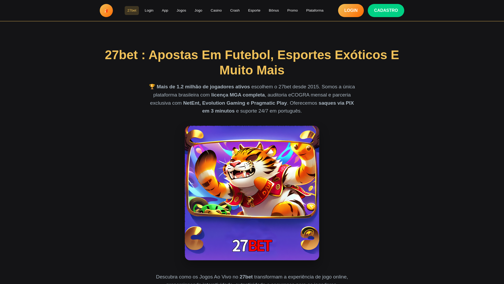 website screenshot of https://27betjh.com