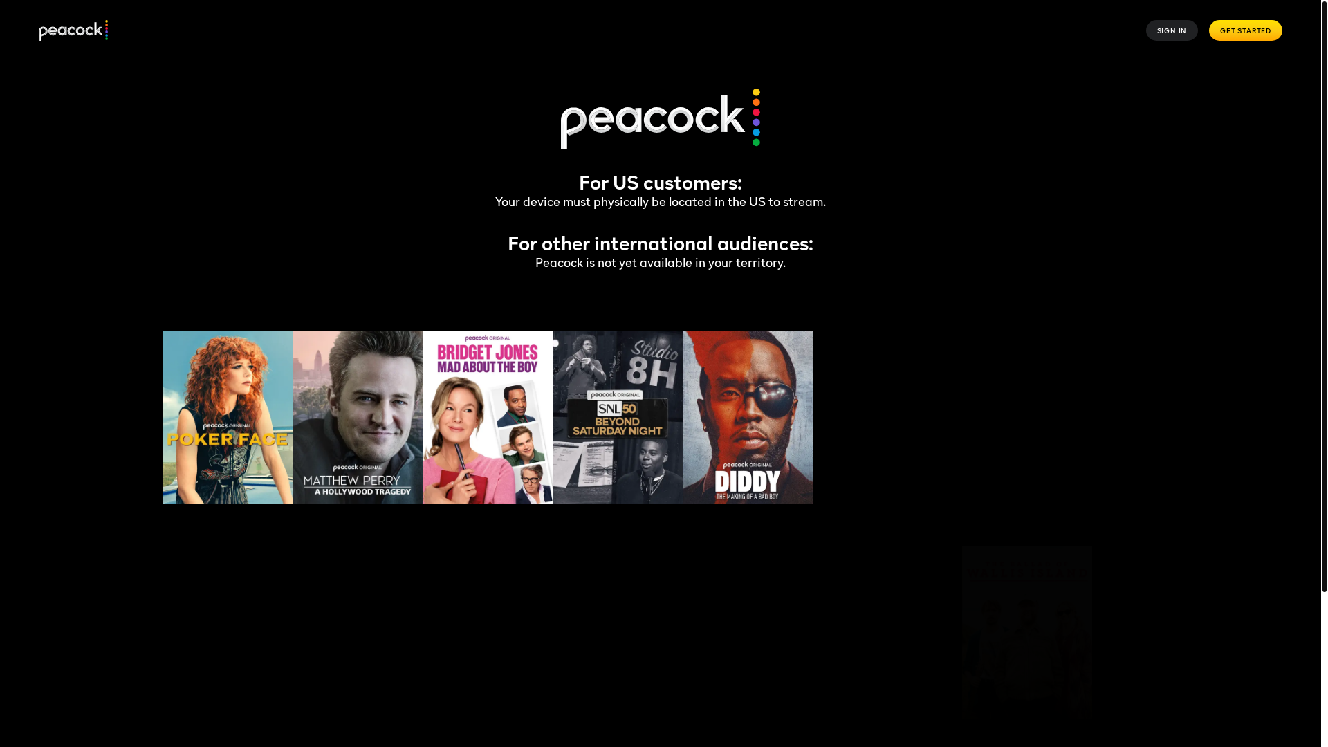 website screenshot of https://peacock.com/