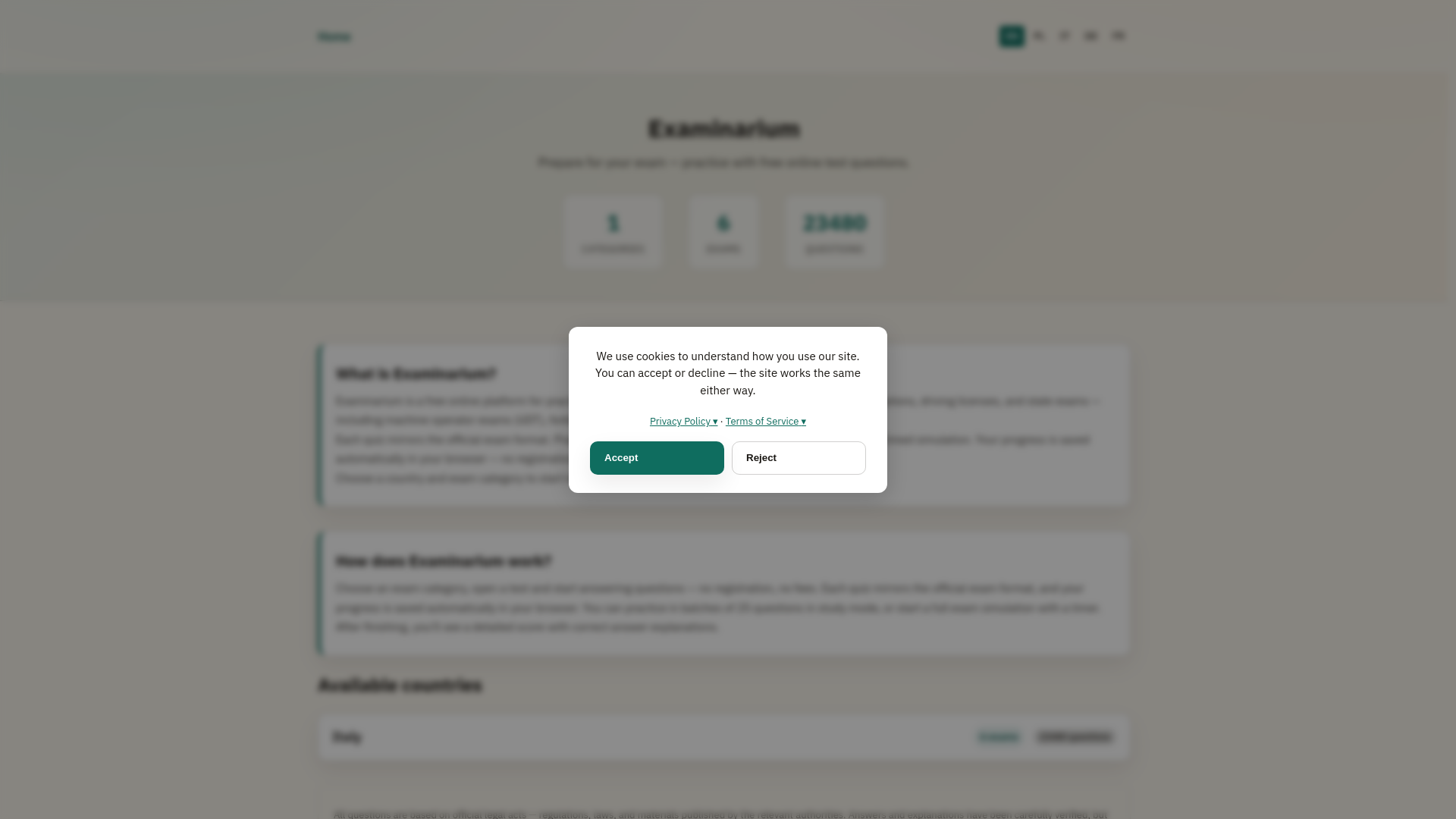 website screenshot of https://examinarium.co.uk/