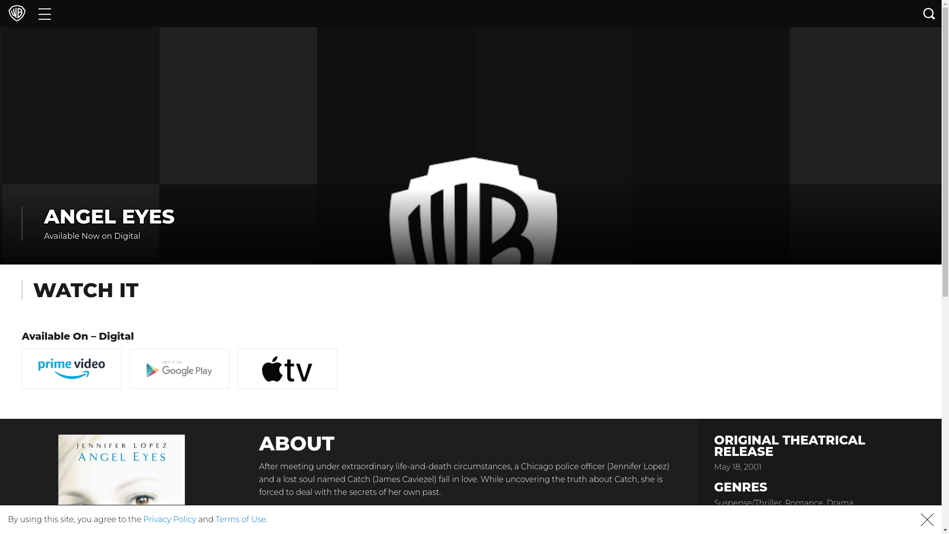 website screenshot of http://angeleyesmovie.warnerbros.com/index_noflash.html