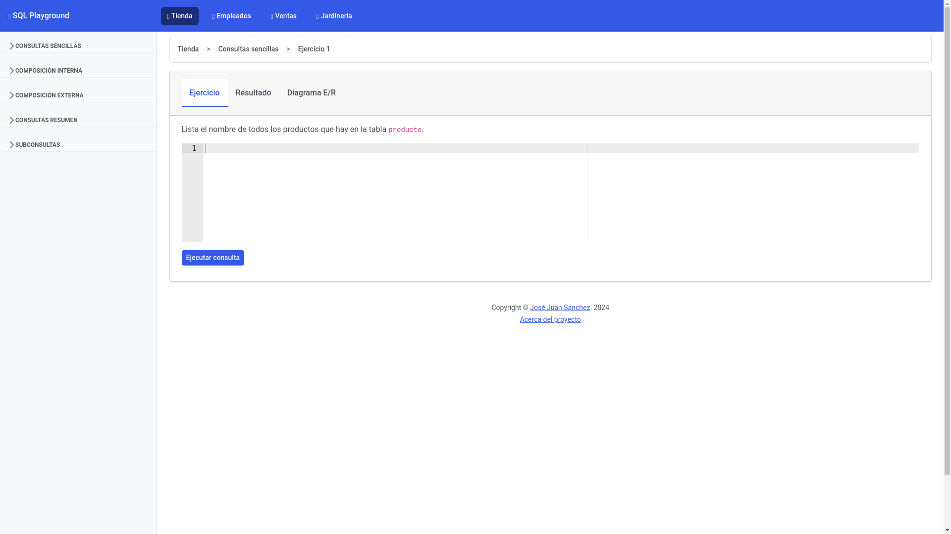 website screenshot of https://sql-playground.com/