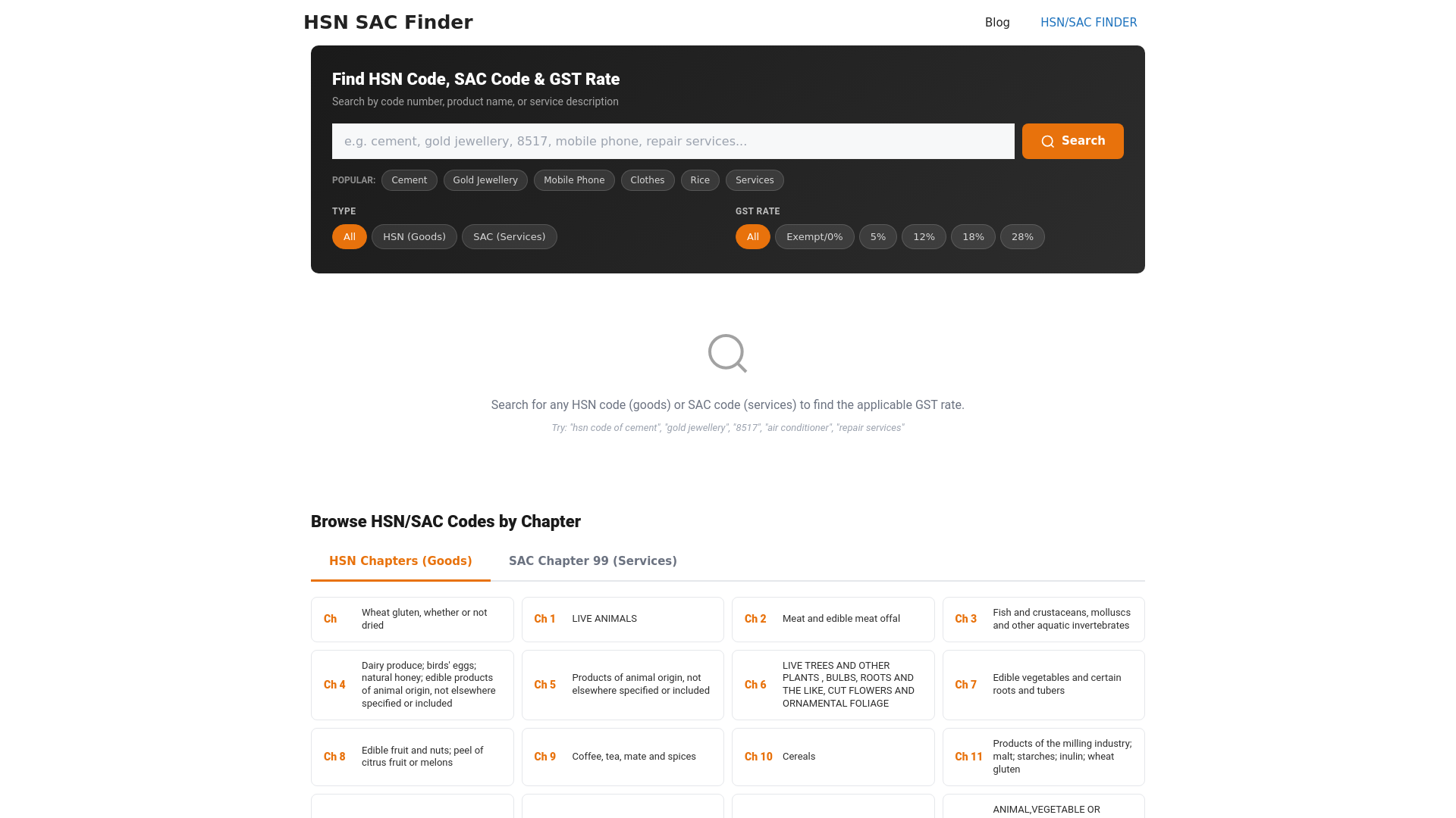 website screenshot of https://hsnsacfinder.com/