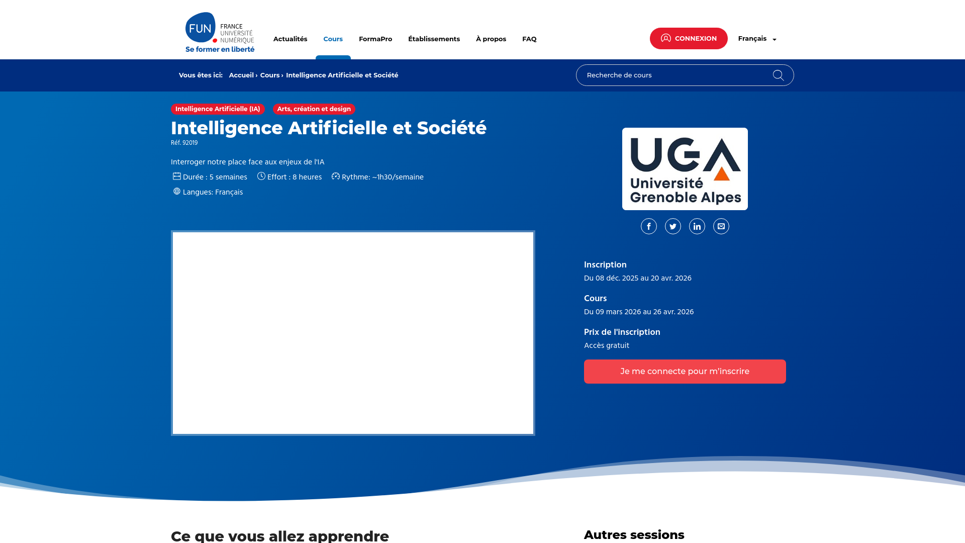 website screenshot of https://www.fun-mooc.fr/fr/cours/intelligence-artificielle-et-societe/