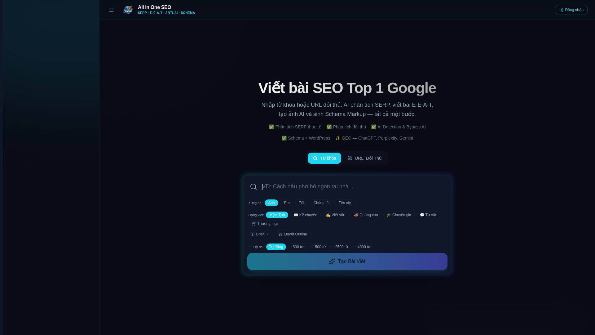 website screenshot of https://allinoneseo.online/